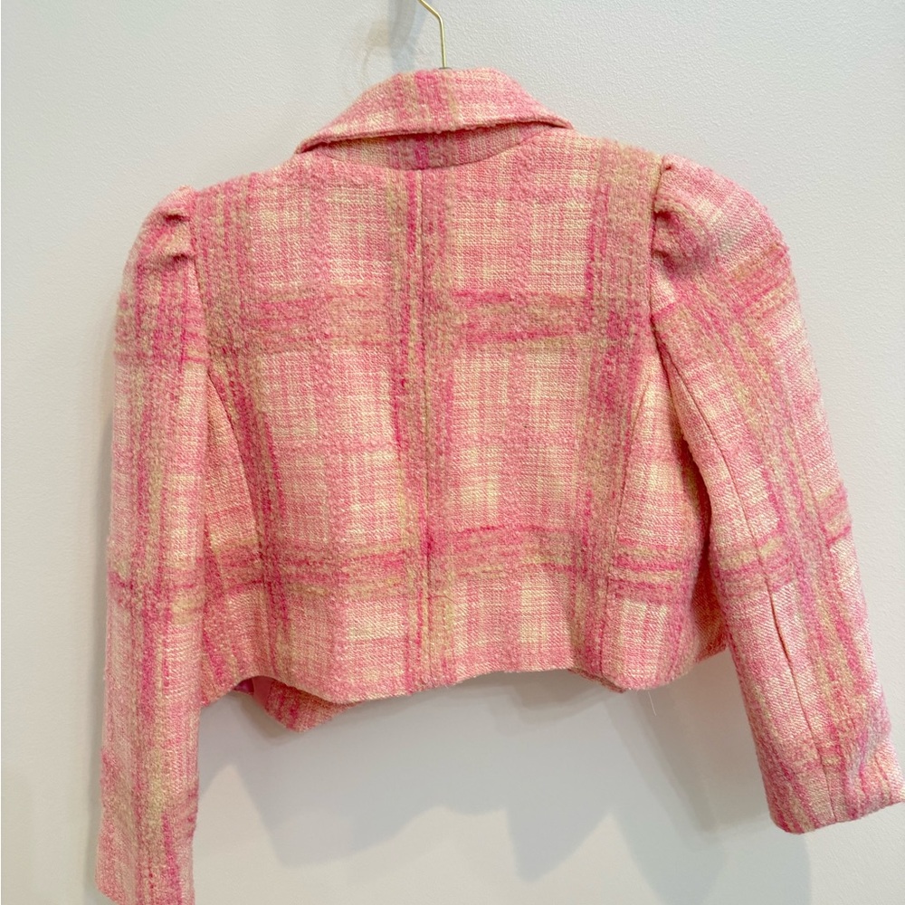 LoveShackFancy Pink and Cream Plaid Blazer